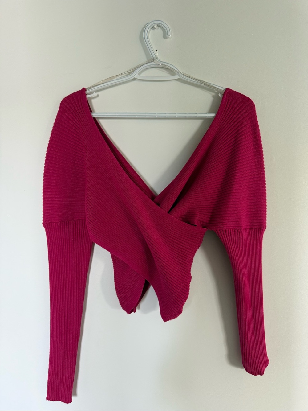 Active USA Magenta Ribbed Wrap Crop Sweater